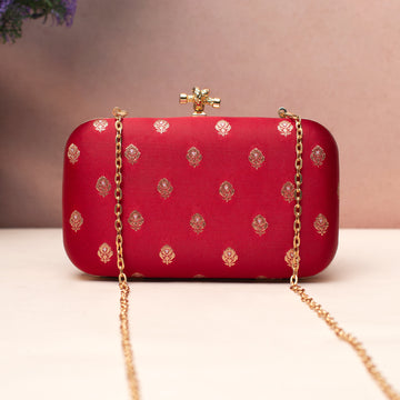 Artklim Wine Bloom Embellished Embroidered Clutch