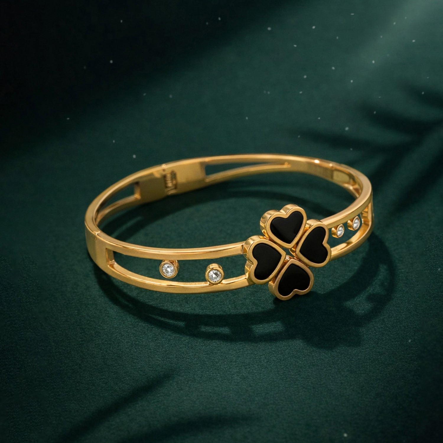 Artklim Gold Plated Four Heart Black Anti-Tarnish Bangle Bracelet