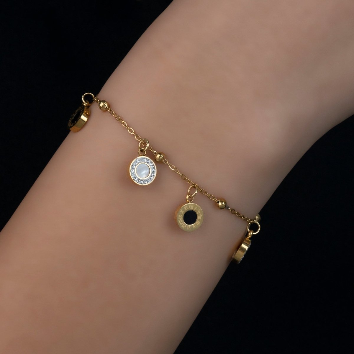 Artklim Round Roman Numerals Charms Bracelet