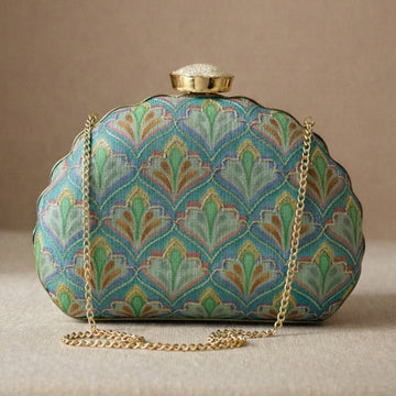 Artklim Blue Patterned Embroidered Clutch