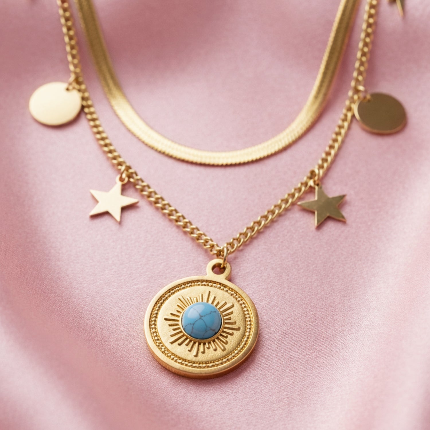 Artklim Layered Gold Charms Anti-Tarnish Necklace