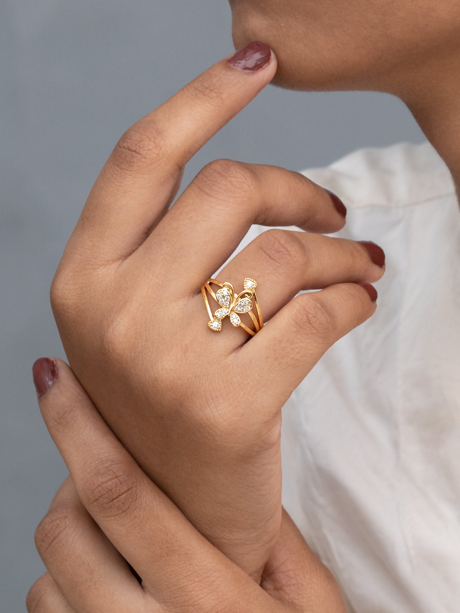 Artklim Gold-Plated Pave Butterfly Anti-Tarnish Ring