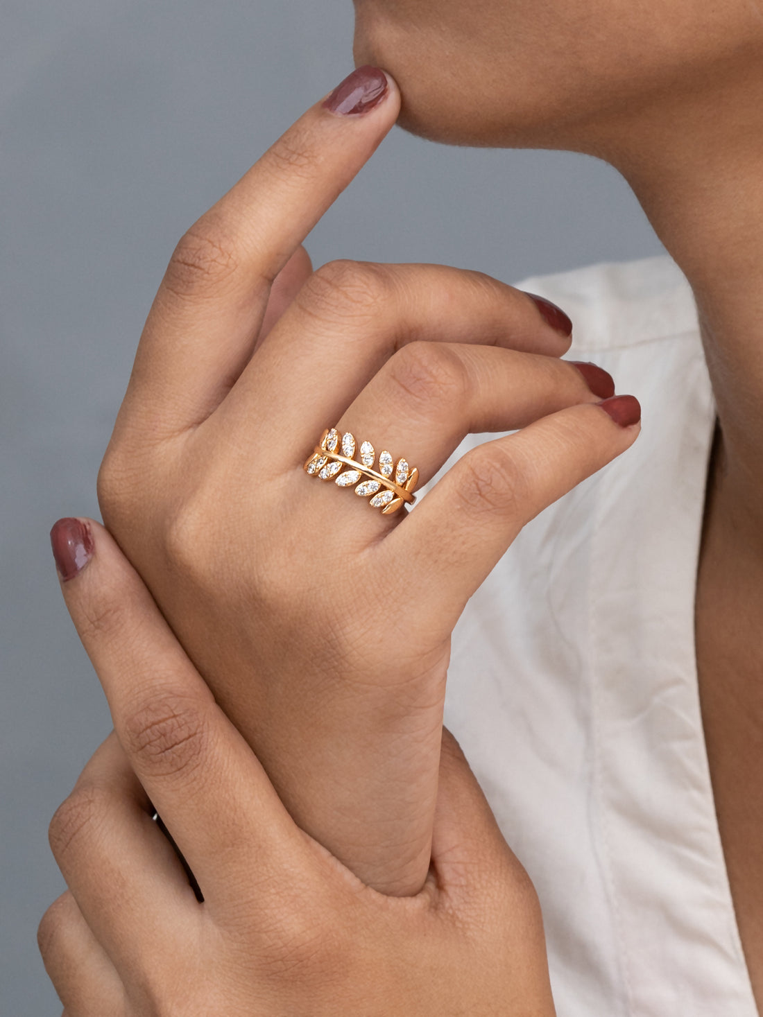 Artklim Gold-Plated Petite Leaf Anti-Tarnish Ring