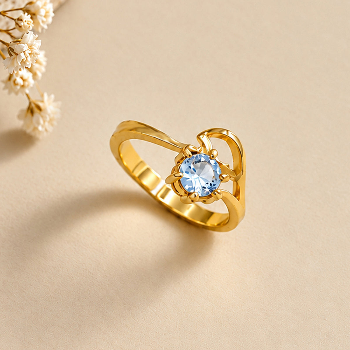 Artklim Elegant Blue Crystal Gold-Tone Anti-Tarnish Ring