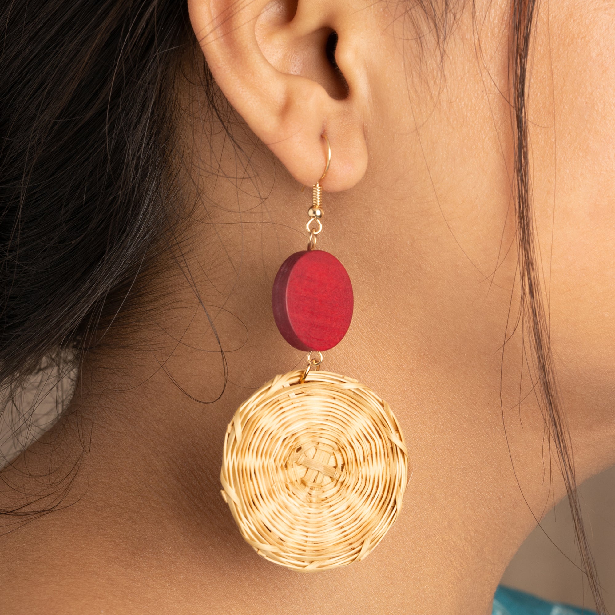 Artklim Boho Maroon Circle Weave Earrings
