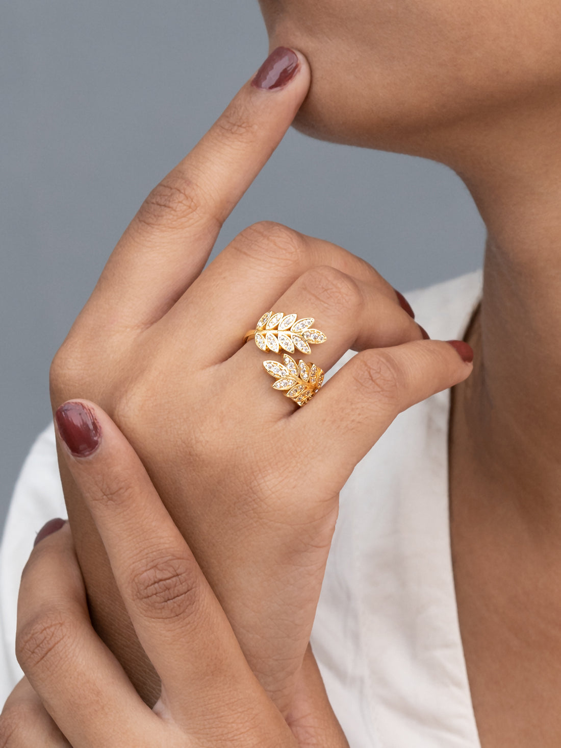 Artklim Gold-Plated Petite Leaf Anti-Tarnish Ring