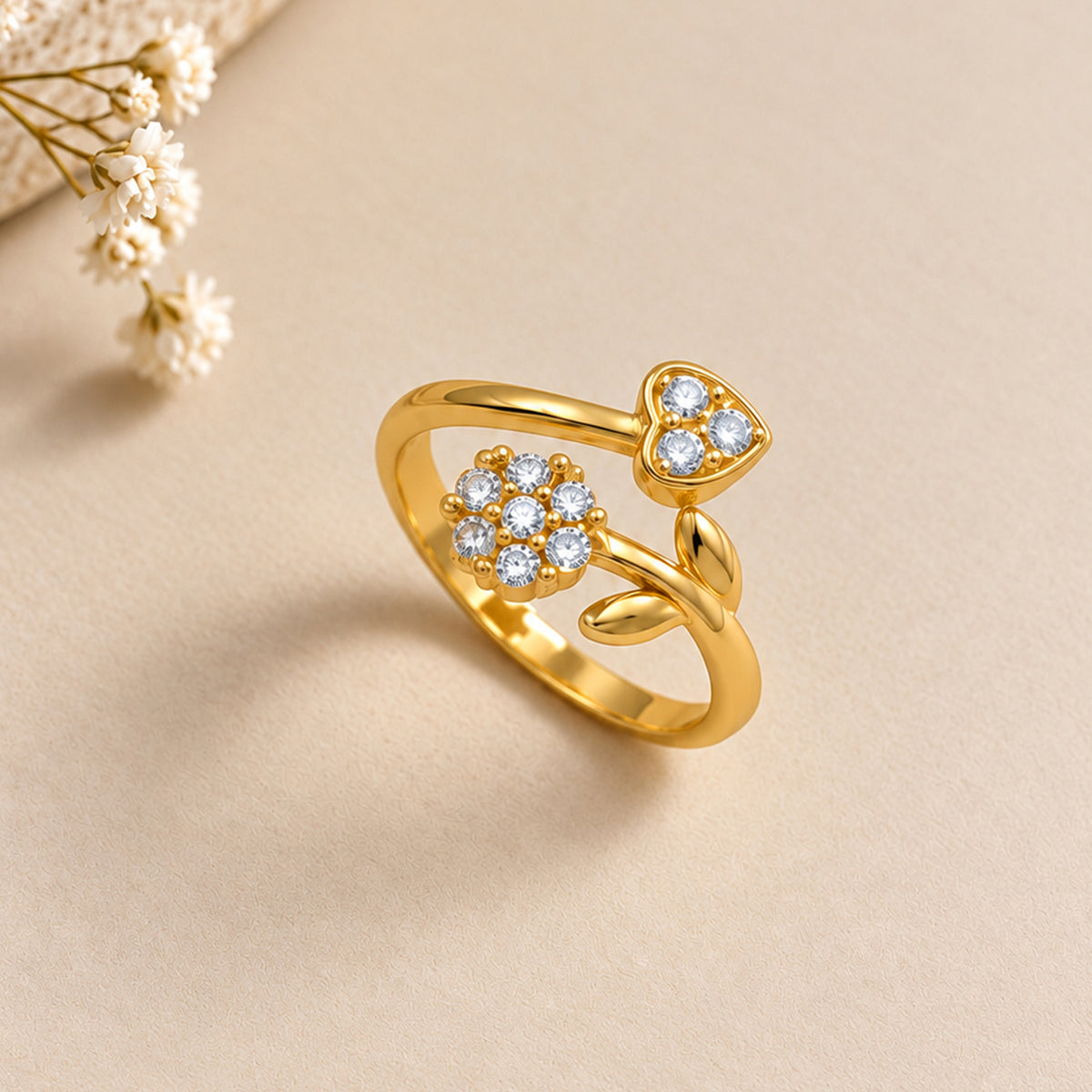 Artklim Elegant Floral Crystal Gold-Tone Anti-Tarnish Ring
