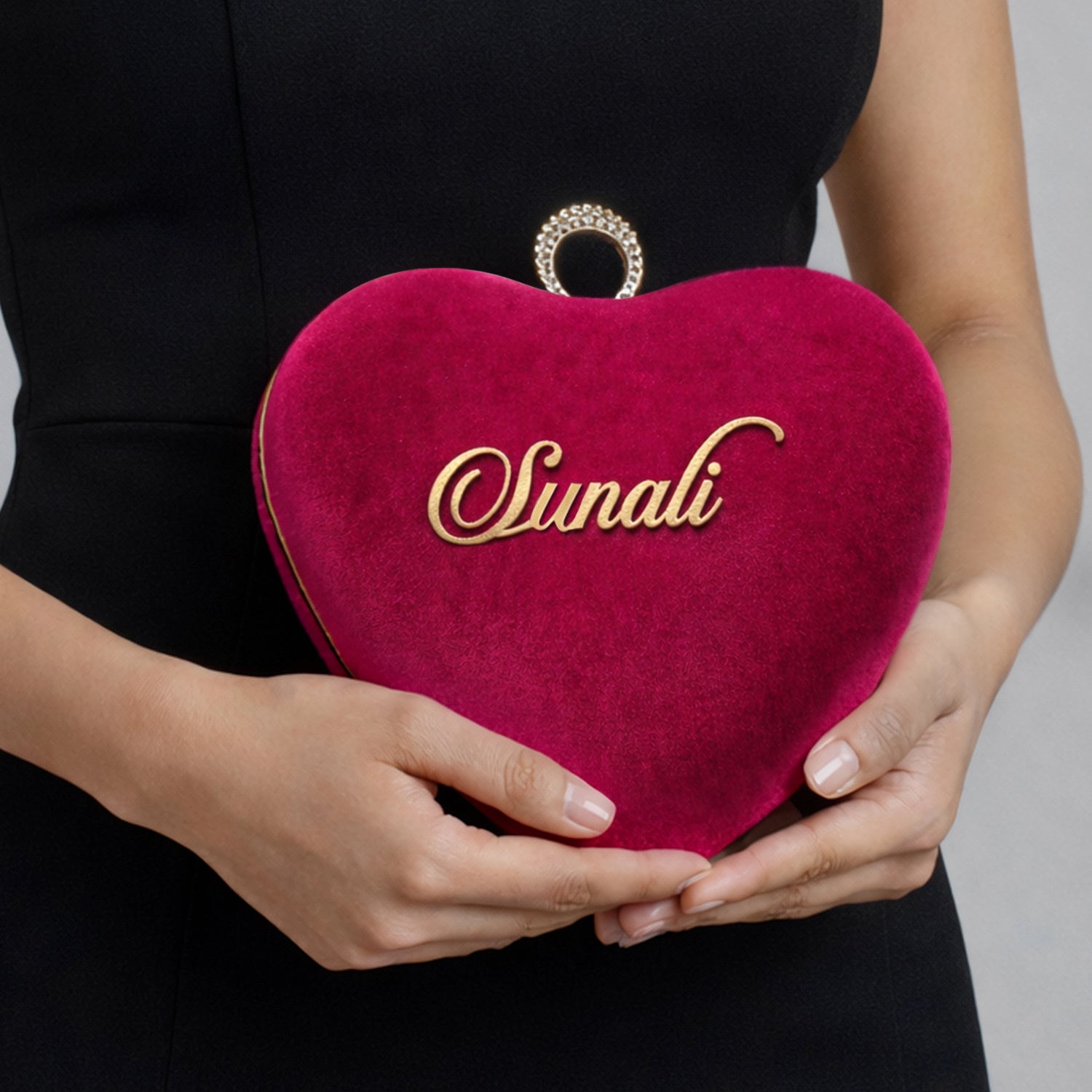 Artklim Pink Heart-Shaped Velvet Name Customized Clutch