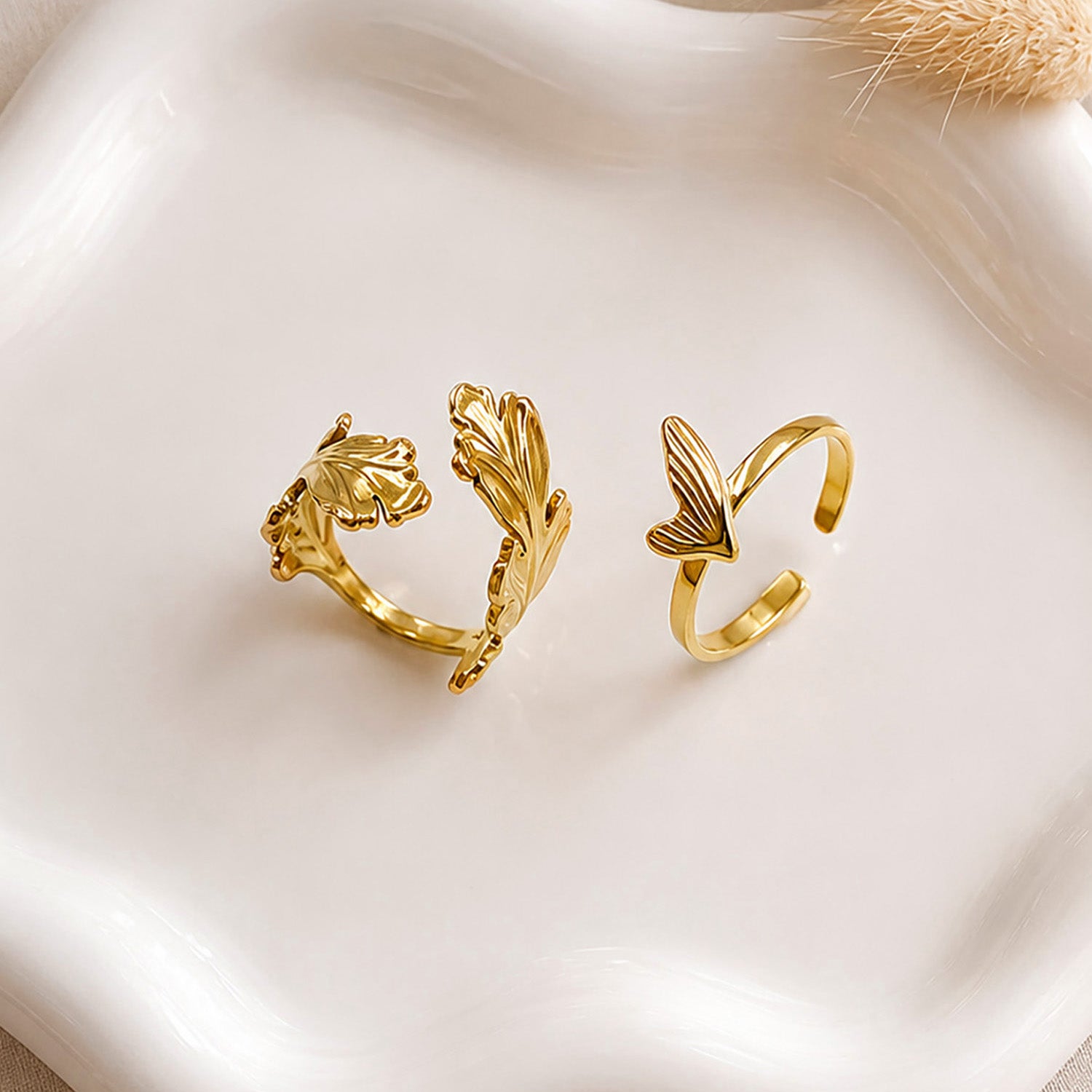 Artklim Butterfly Garden Pair Ring Set Adjustable Anti-Tarnish Ring