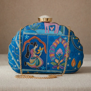 Artklim Blue Folk Art Embroidered Clutch