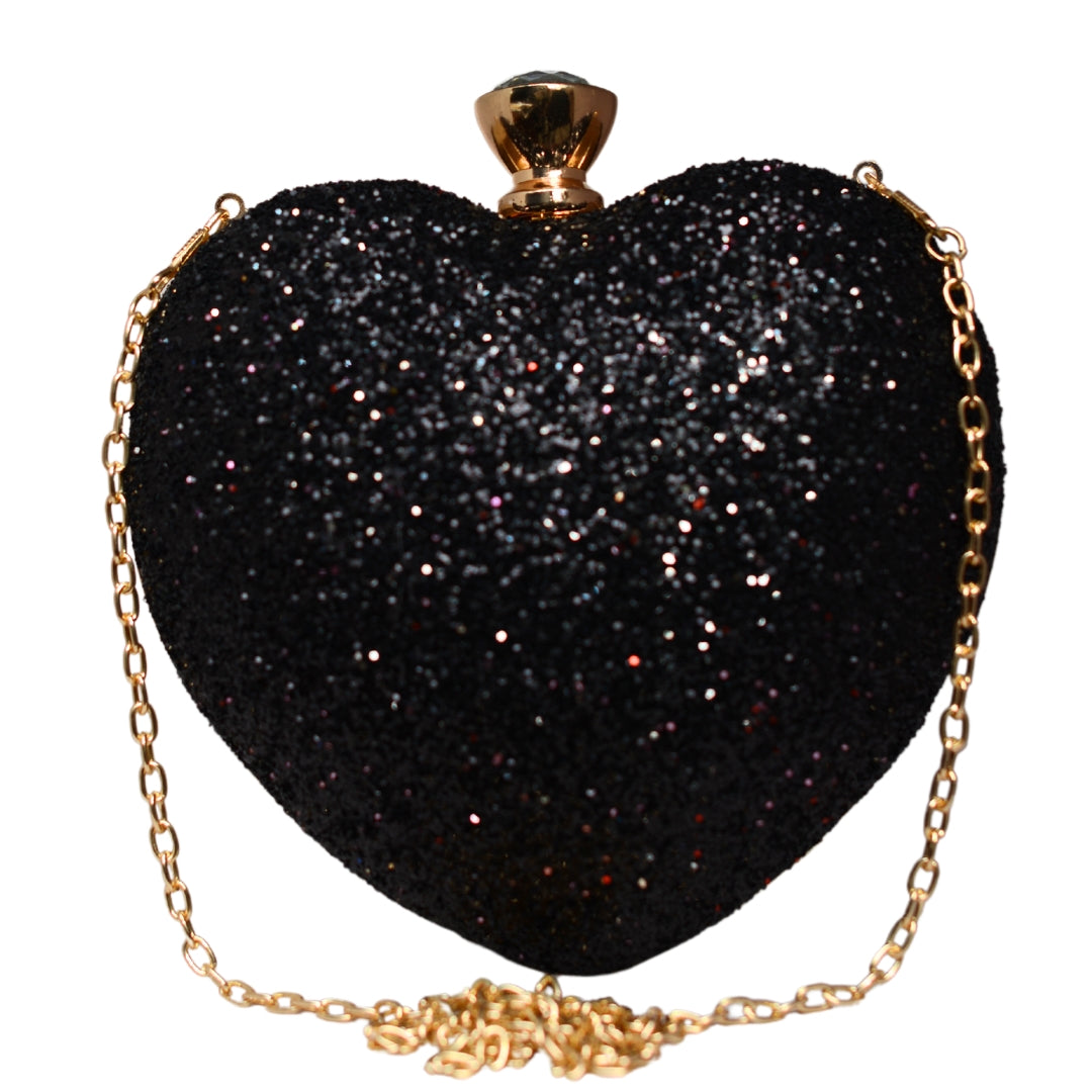 Black Glitter Heart Shape Valentine Clutch