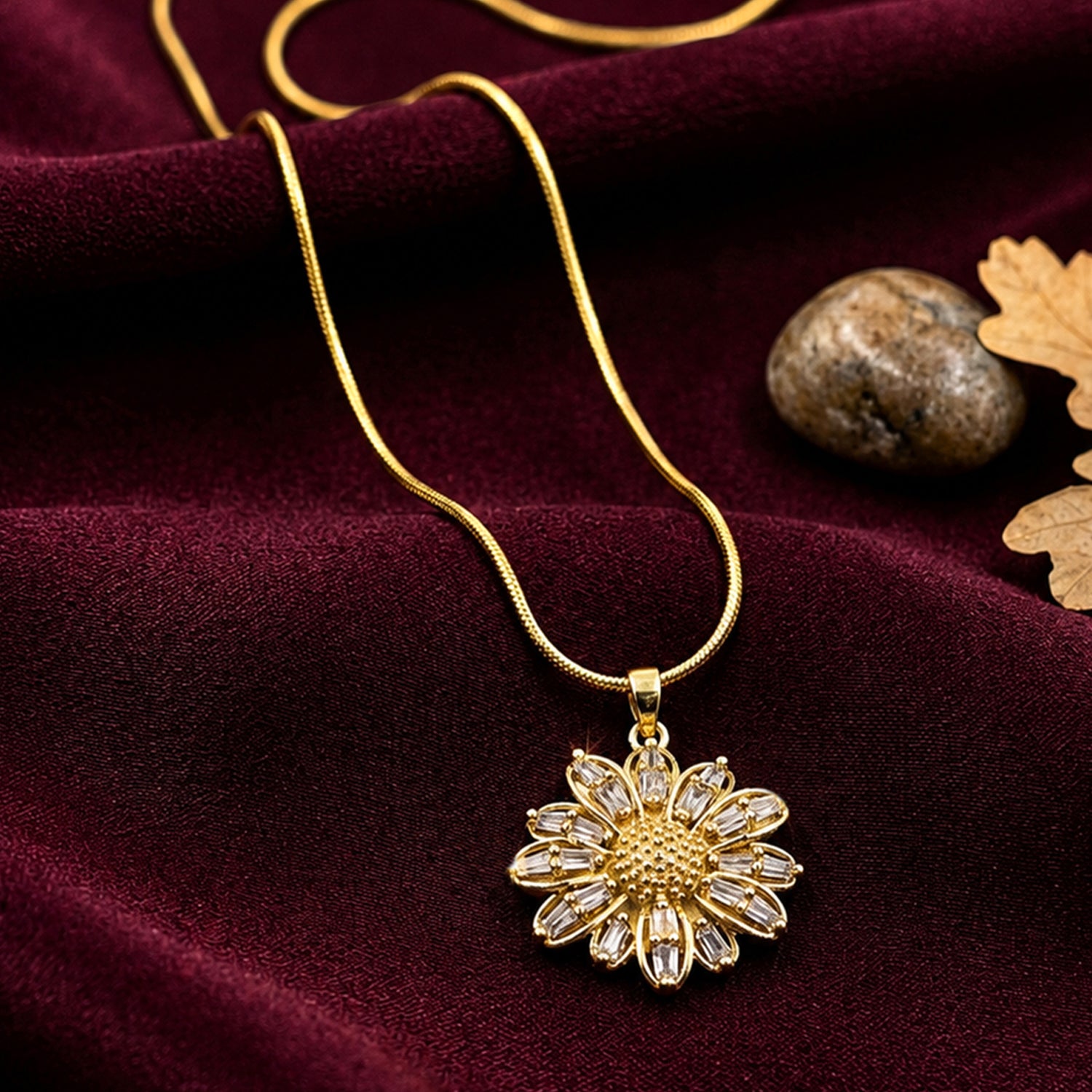 Artklim Sunflower Sparkle Gold Anti-Tarnish Pendant Necklace