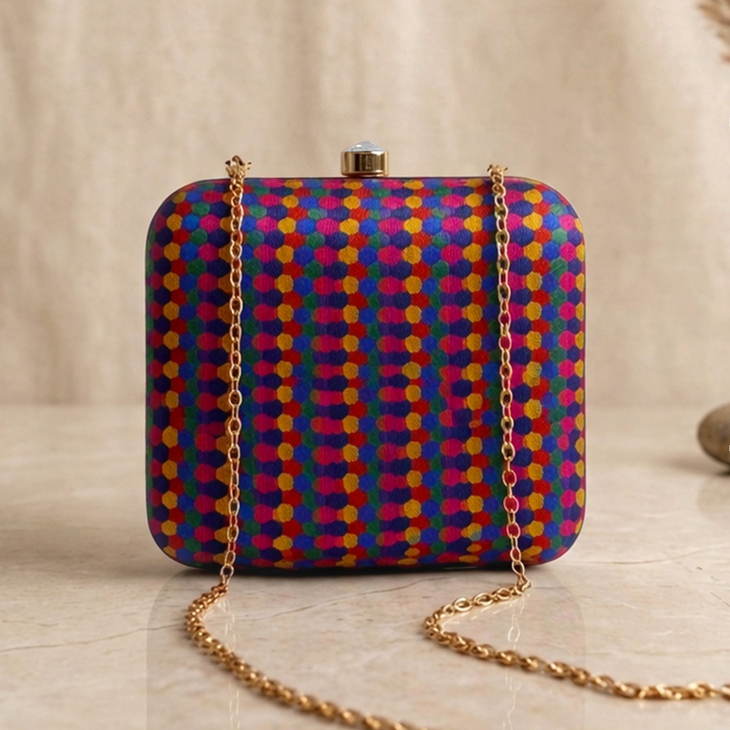 Artklim Vibrant Multicolor Dot Pattern Embroidered Clutch