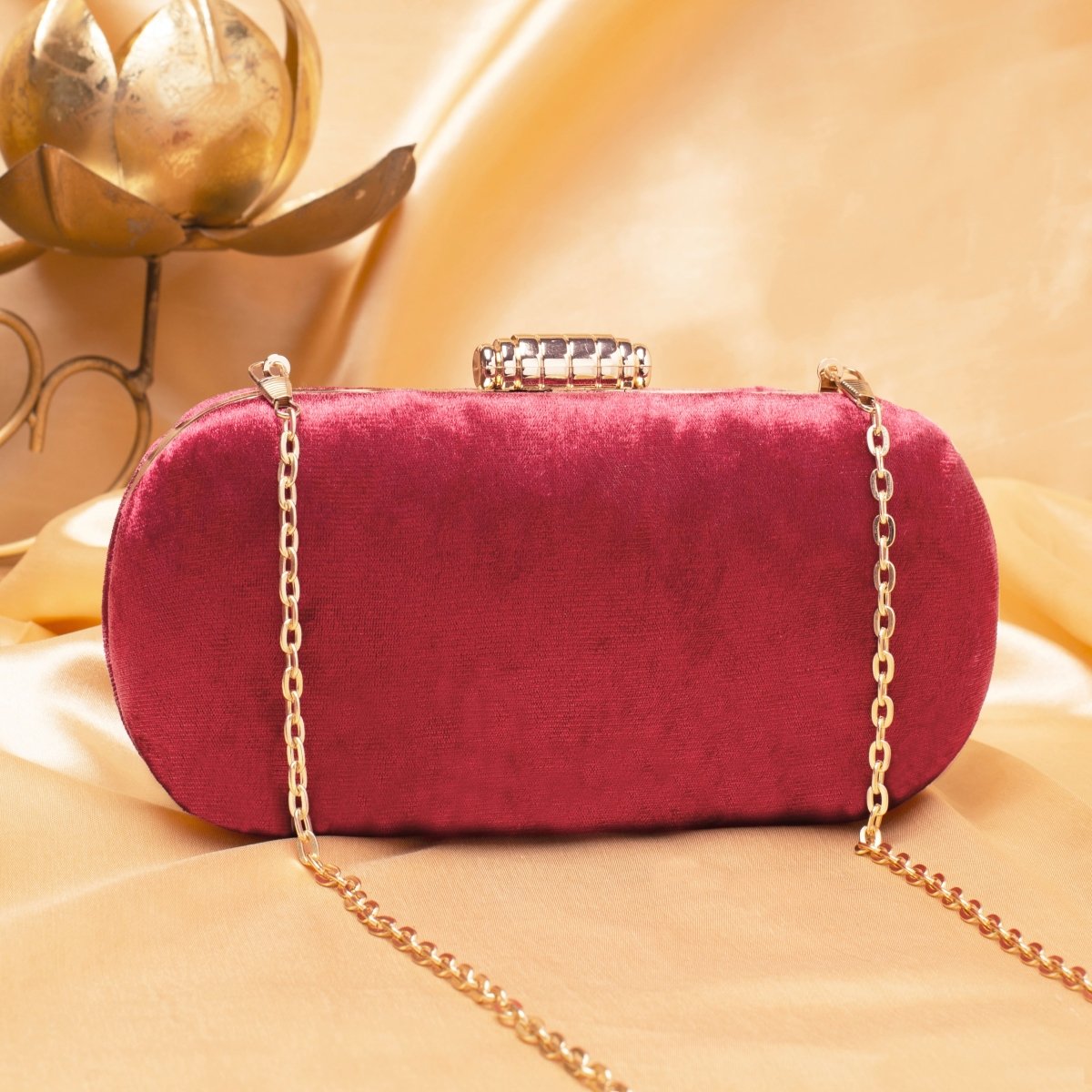 Artklim Maroon Base Plain Velvet Fabric Clutch