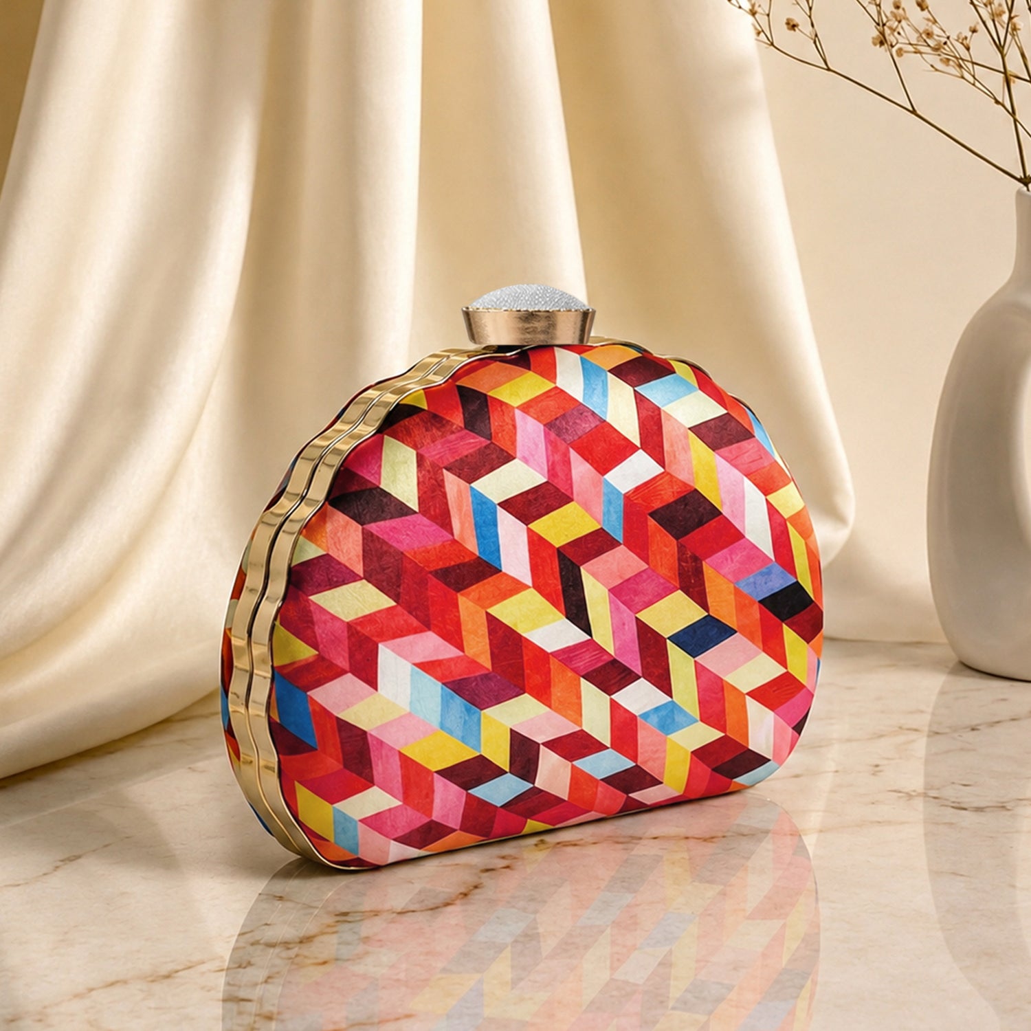 Artklim Multicolor Geometric Printed Designer Clutch