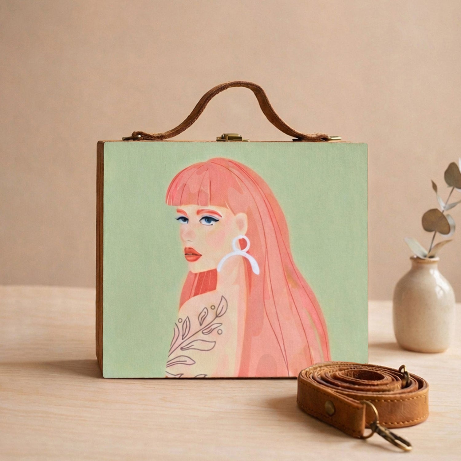 Coral Hair Women Printed Suitcase Style