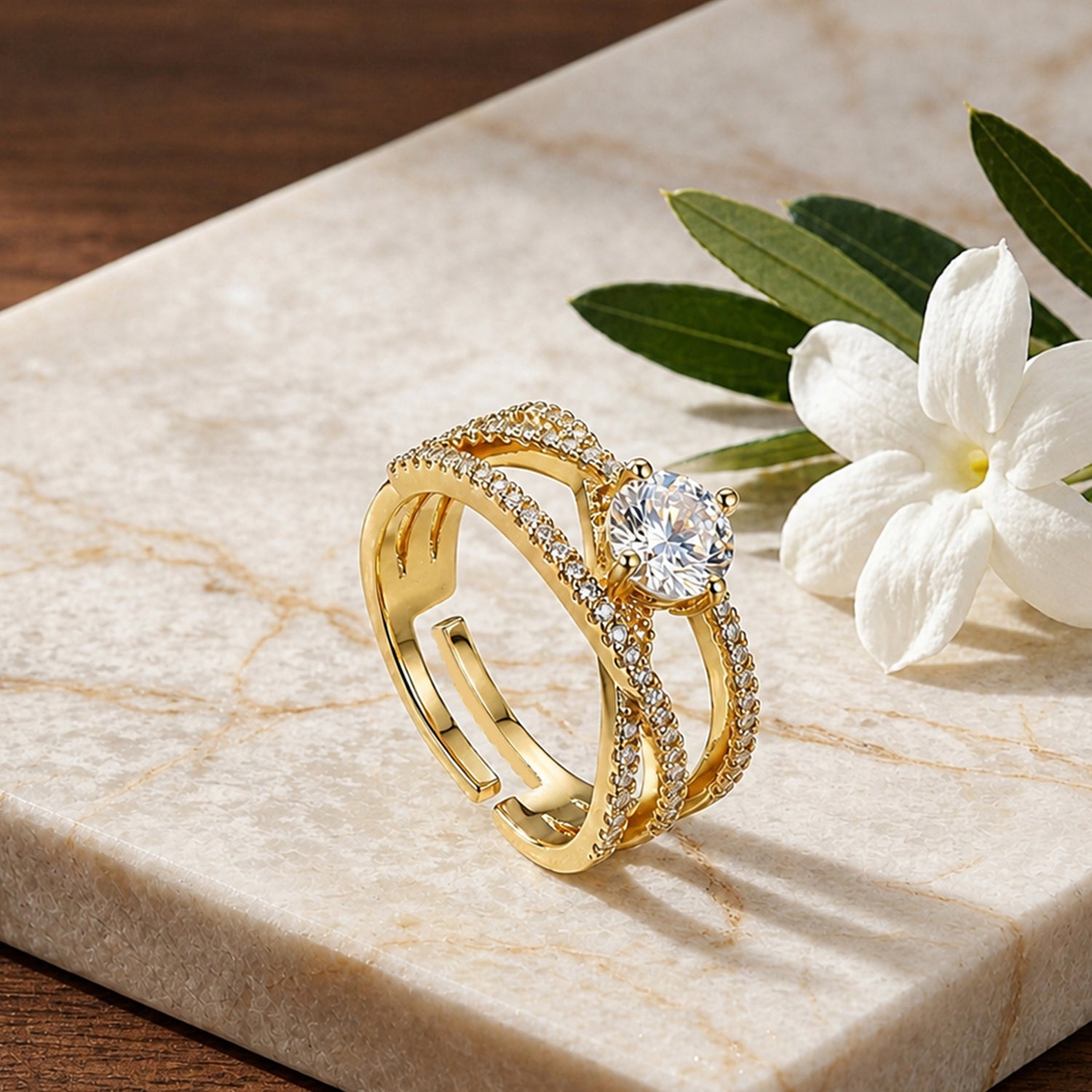 Artklim Criss-Cross Diamond Gold Anti-Tarnish Ring