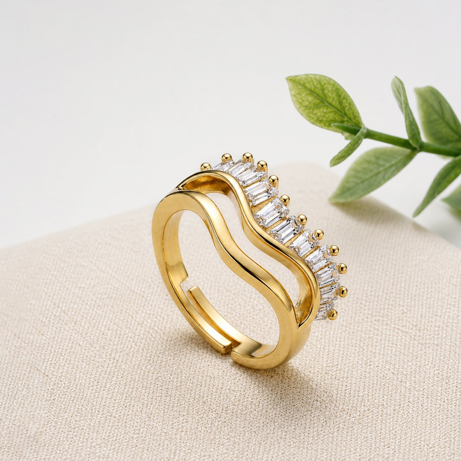 Artklim Wave Crystal Gold Open Anti-Tarnish Ring