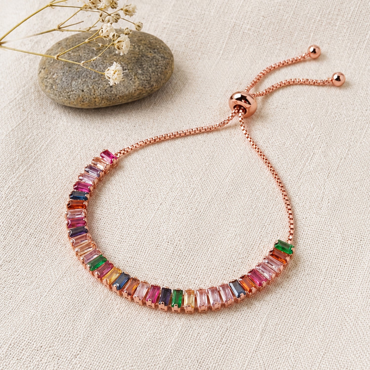Artklim Rose Gold Plated Rainbow Crystal Anti-Tarnish Bracelet