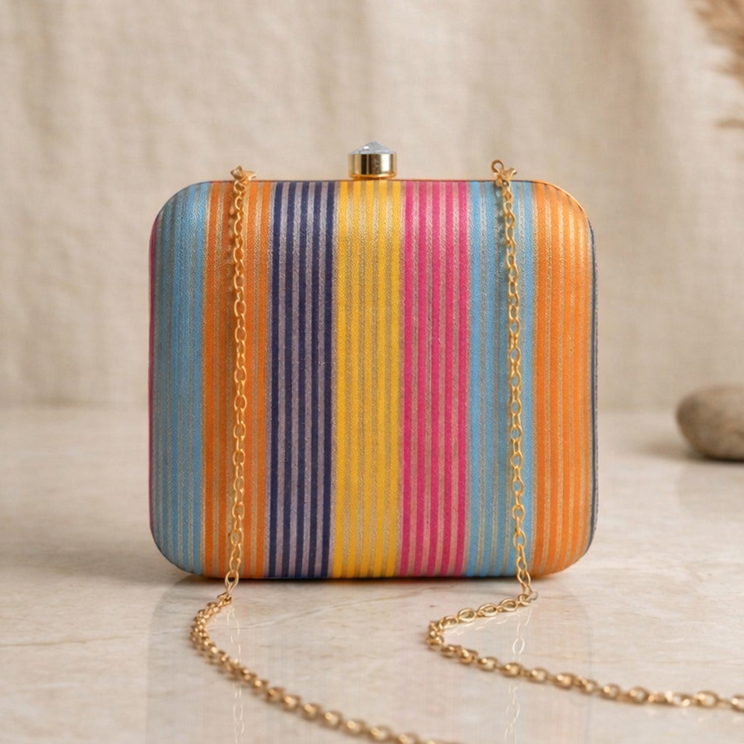 Artklim Elegant Multicolor Striped  Embroidered Clutch