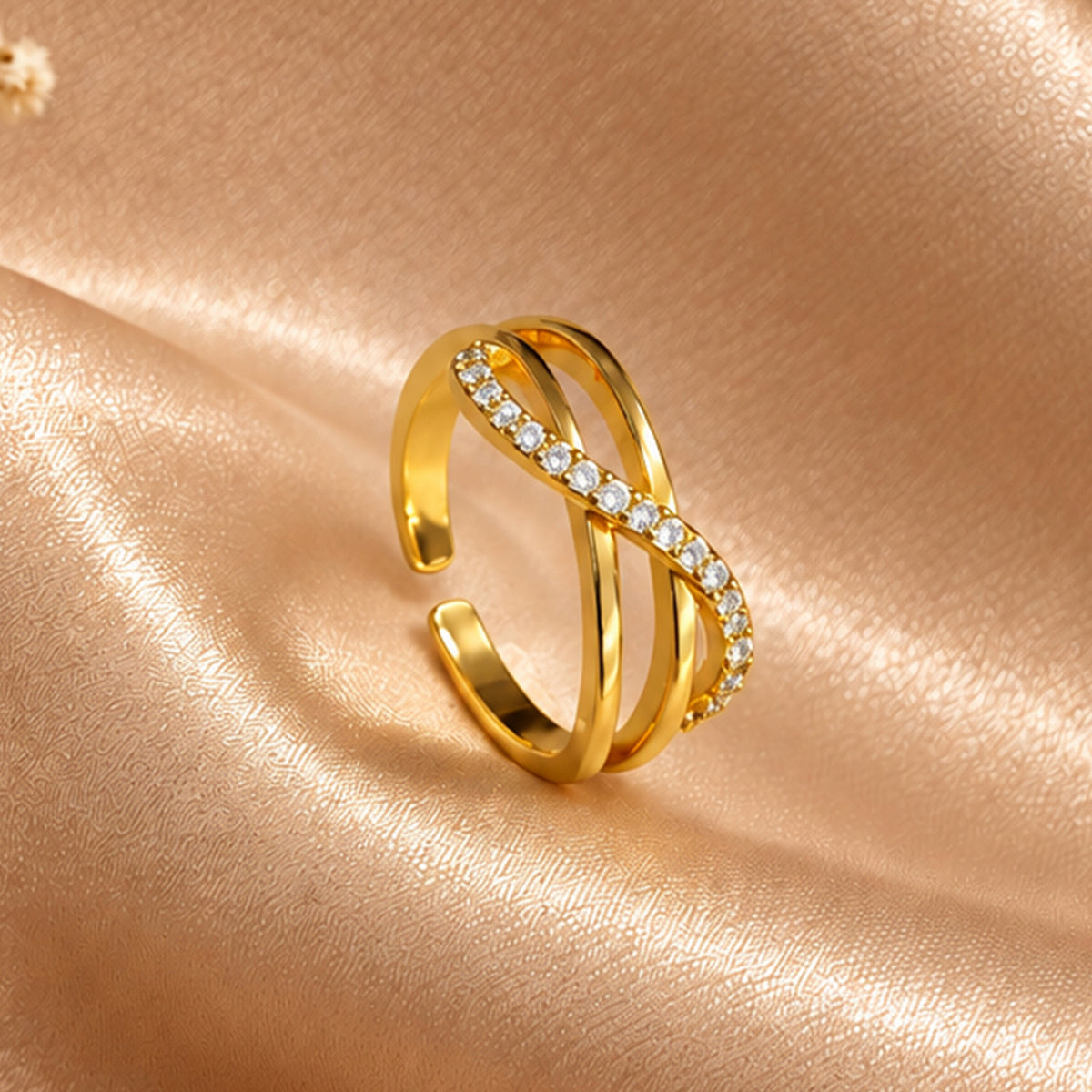 Artklim Elegant Infinity Crystal Gold-Tone Statement Anti-Tarnish Ring