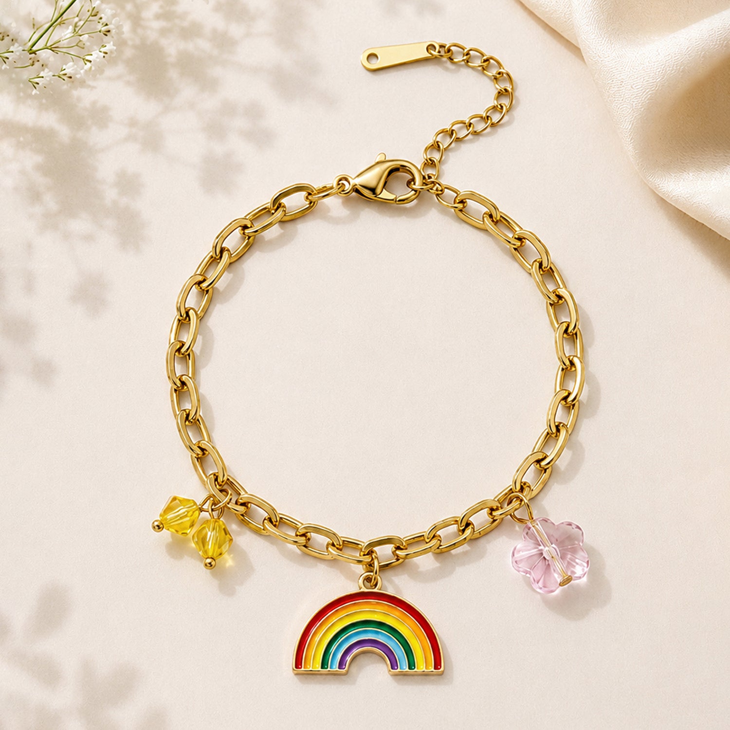 Artklim Rainbow Dream Crystal Charm Gold Anti-Tarnish Bracelet