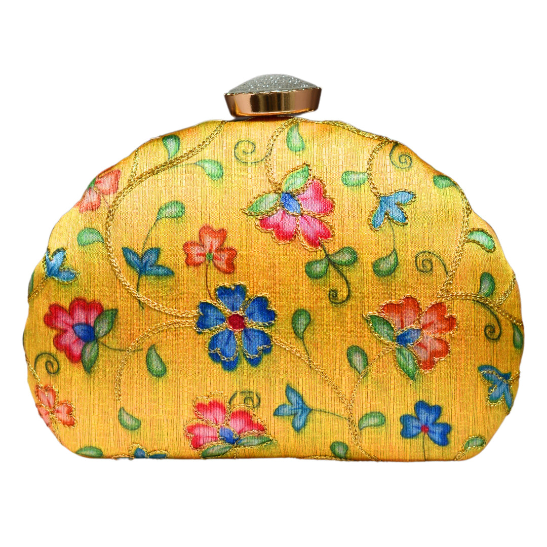 Yellow Floral Moon Shape Clutch