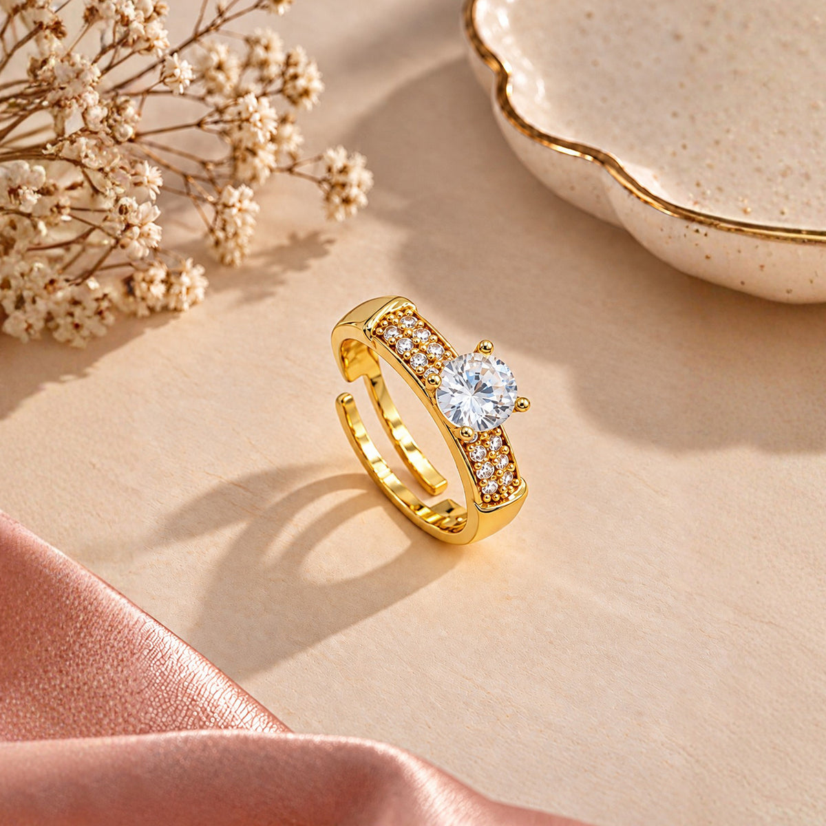 Artklim Radiant Solitaire Crystal Gold-Tone Anti-Tarnish Ring