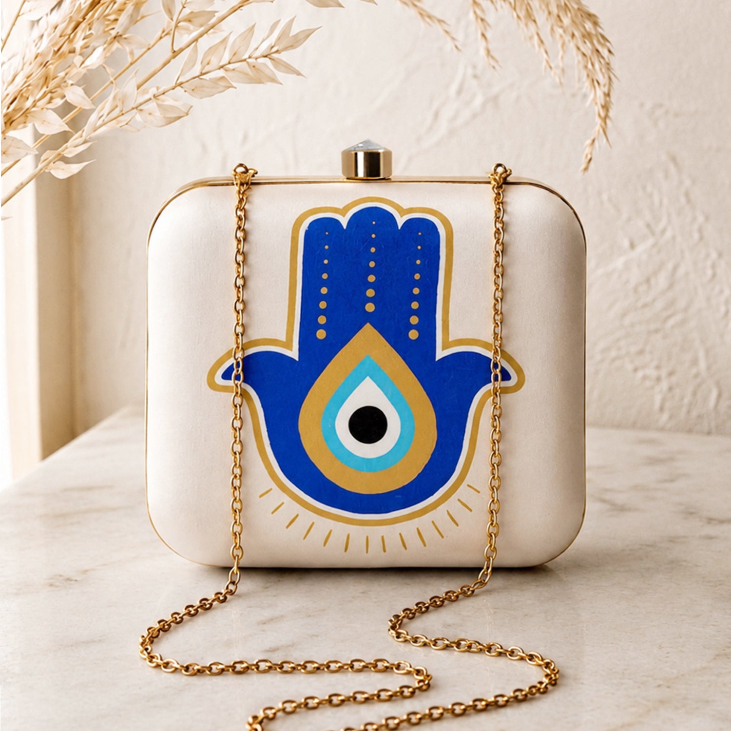 Artklim Protection & Grace Set: Hamsa Hand Clutch & Evil Eye Pendant Necklace