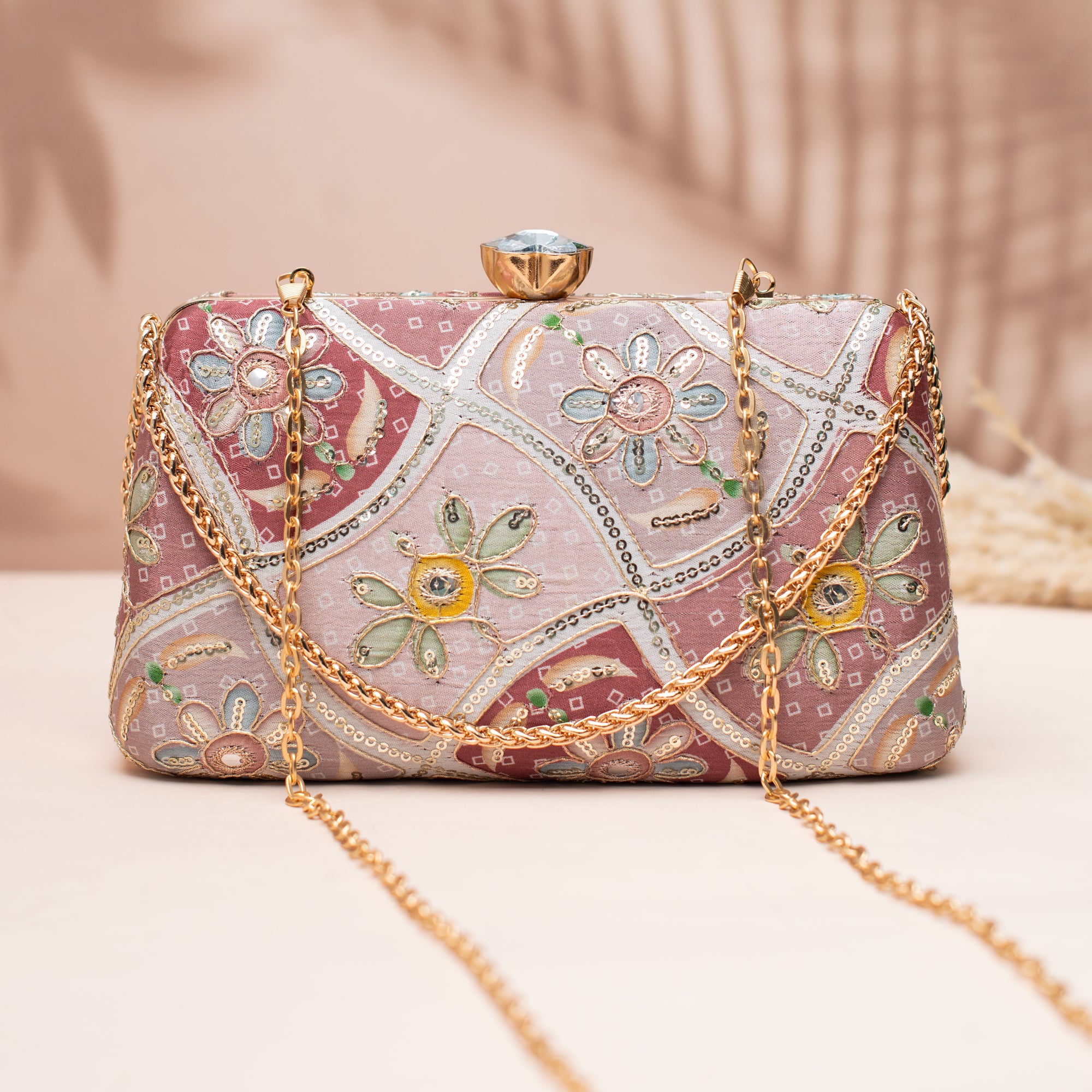 Artklim Dusty Rose & Maroon Patchwork Clutch