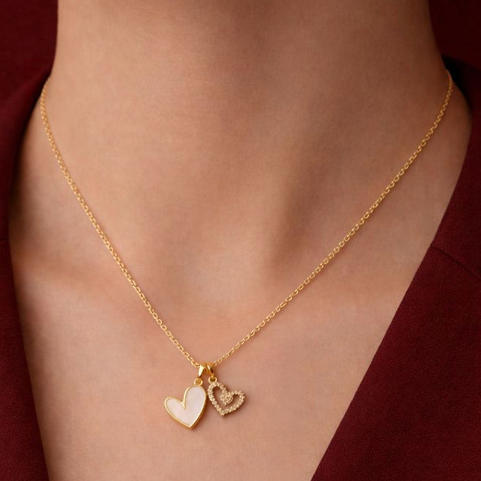 Artklim Gold-Plated Twin Heart Charm Anti-Tarnish Pendant Necklace