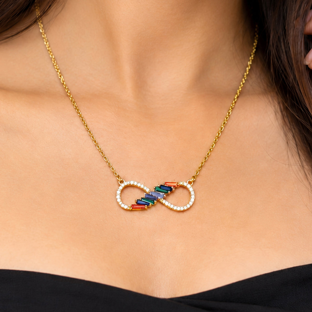 Artklim Luxe Infinity Rainbow Crystal Gold-Tone Anti-Tarnish Pendant Necklace