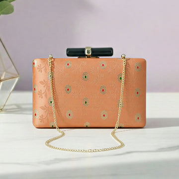 Artklim Peach Floral Ethnic Embroidered Clutch