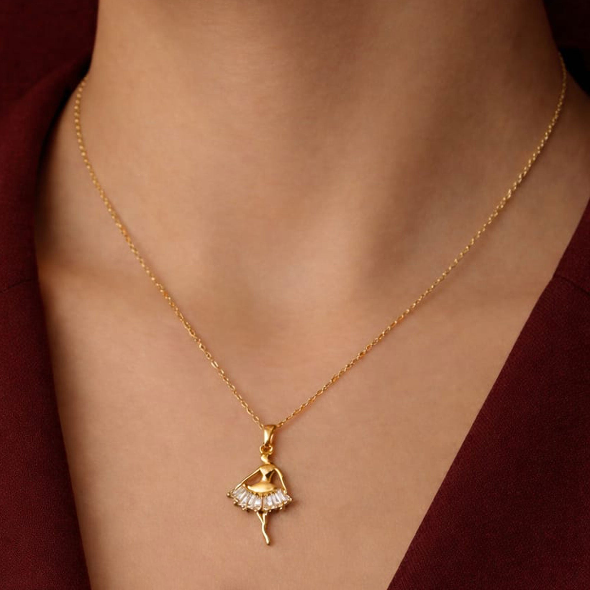 Artklim Gold-Plated Elegant Ballet Dancer Anti-Tarnish Pendant Necklace