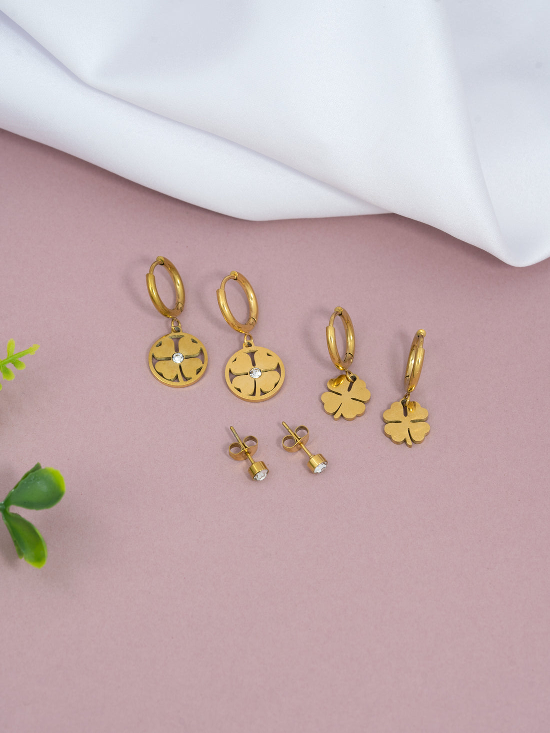 Artklim Gold-Plated Lucky Leaf Earrings Set of 3