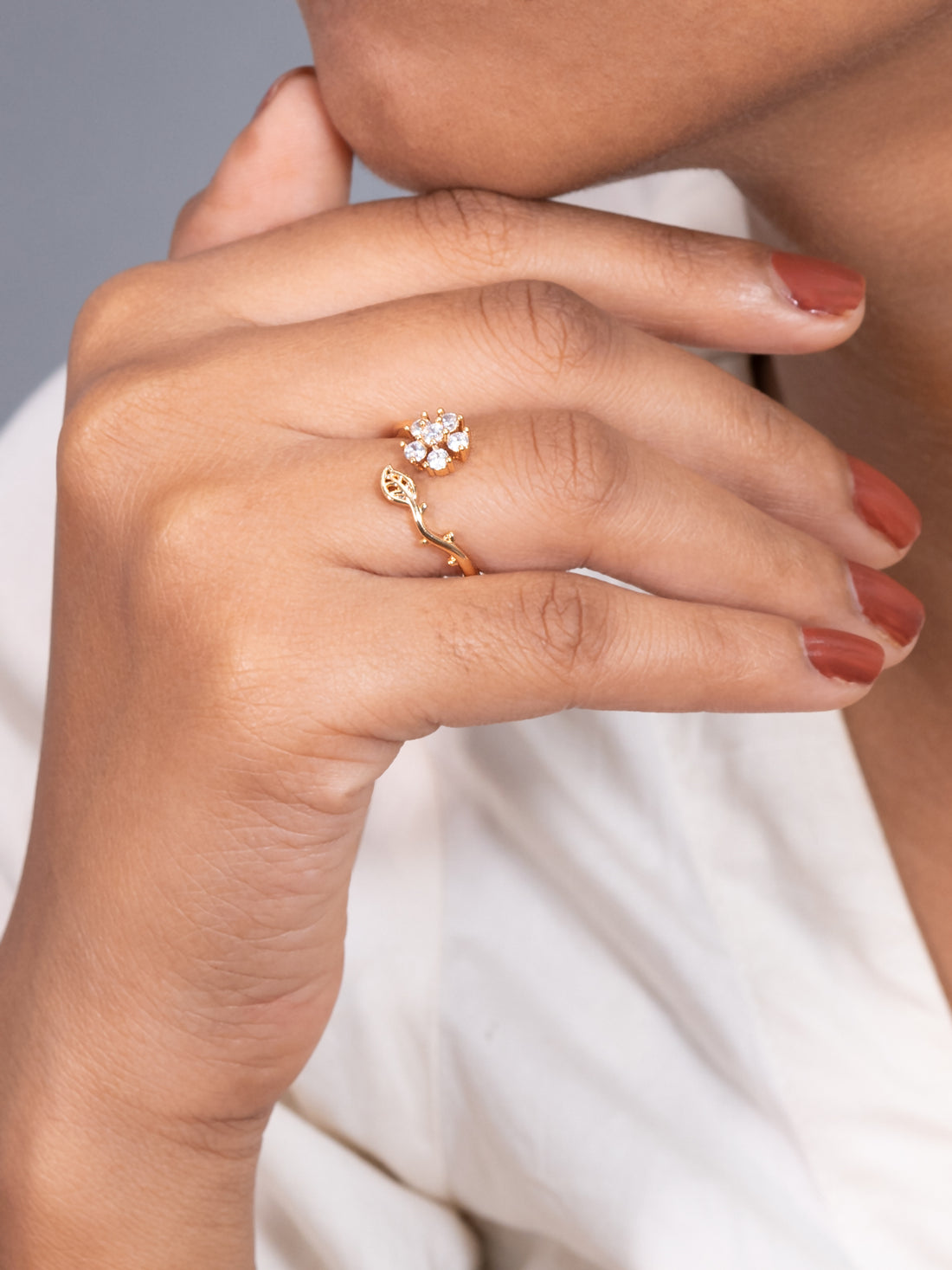 Artklim Gold-Plated Floral with Sparkling Anti Tarnish Ring