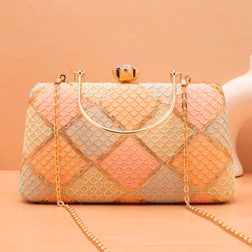 Artklim Beige Based Multicolored Threadwork Embroidery Clutch