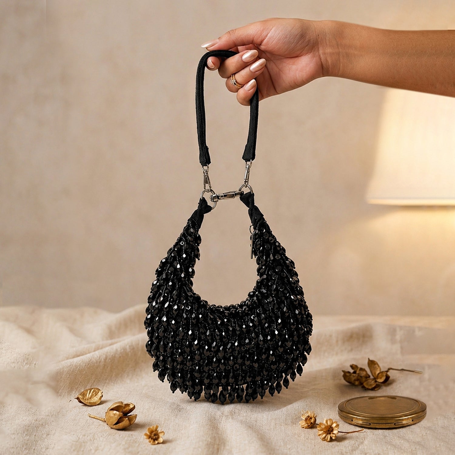 Artklim Midnight Glam Black Elegant Embroidery Clutch