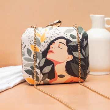 Artklim Leaf Serenity Woman Portrait Printed Clutch