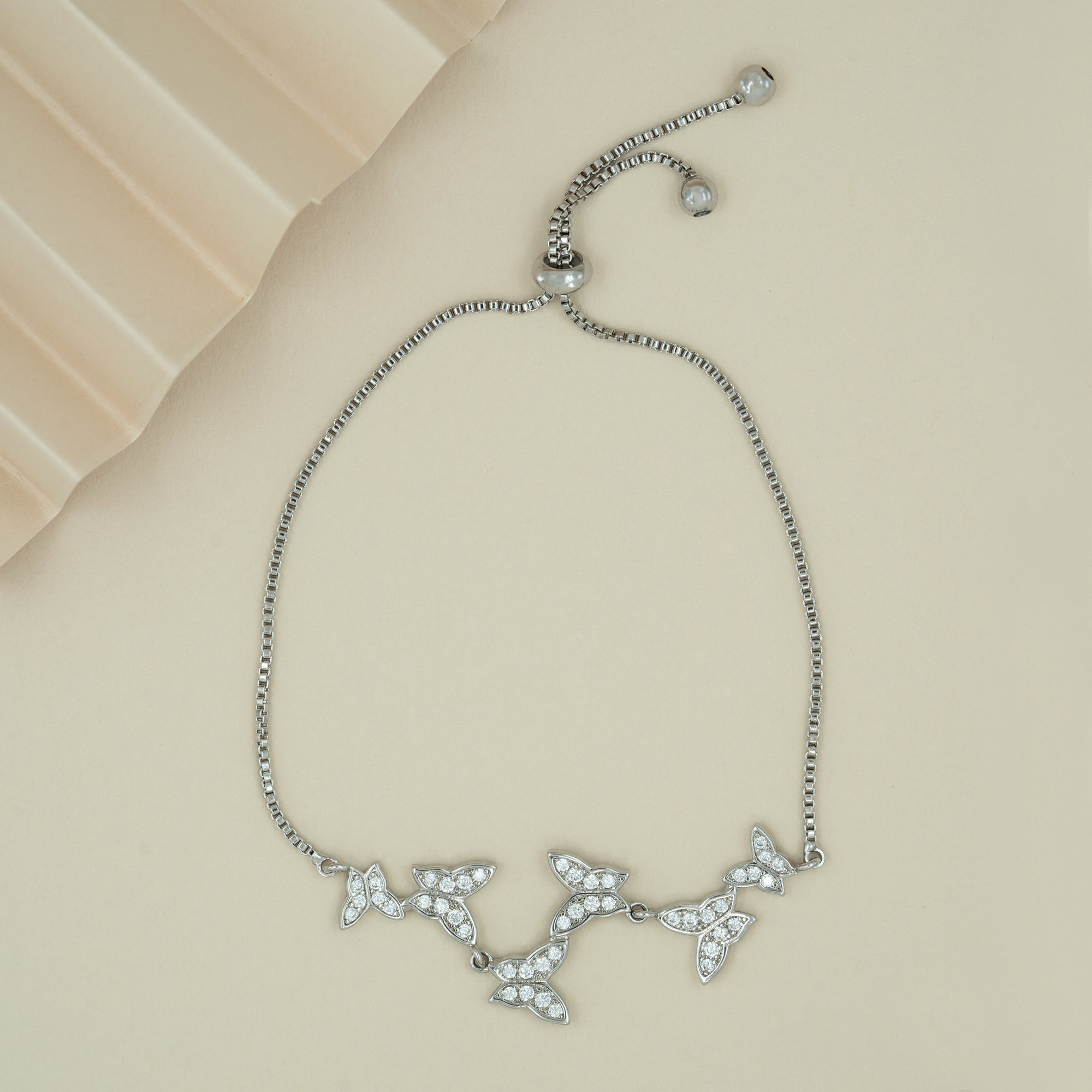 Artklim Silver Plated Studded Butterfly Slider Bracelet