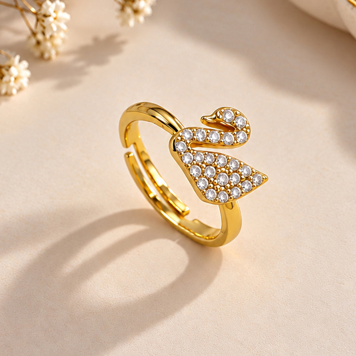 Artklim Elegant Swan Crystal Gold-Tone Anti-Tarnish Ring