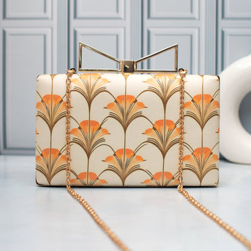 Artklim Golden Palm Elegance Printed Clutch
