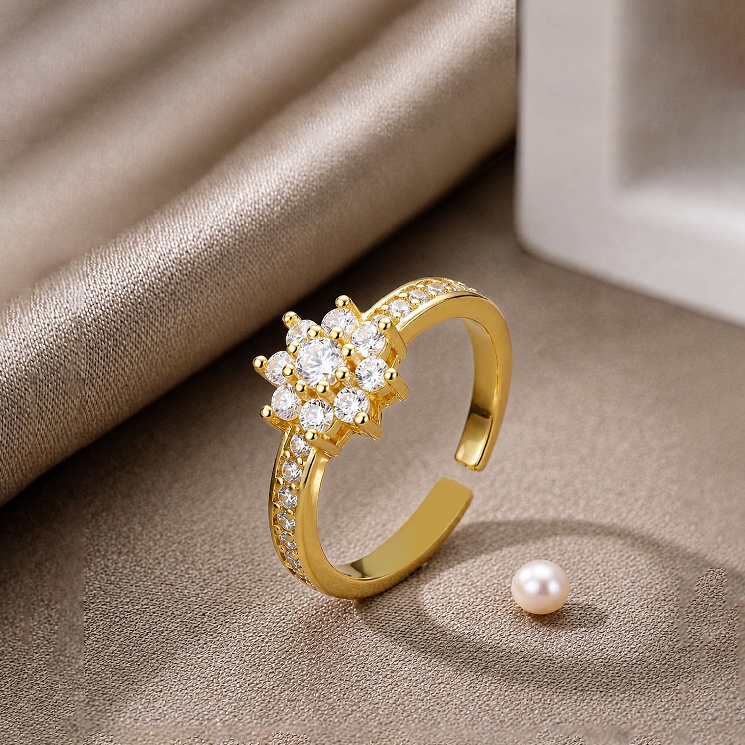 Artklim Radiant Floral Halo Gold Anti-Tarnish Ring