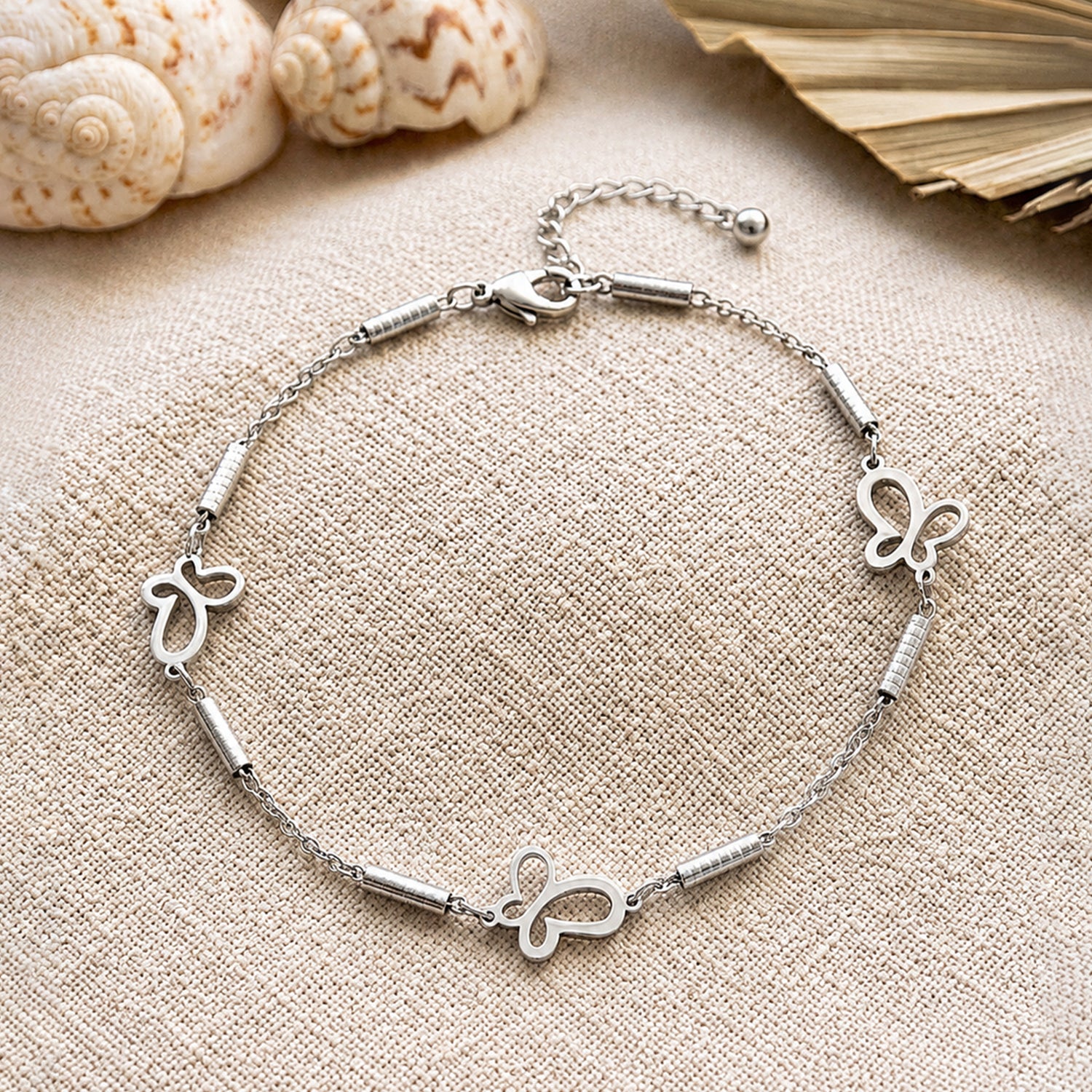Artklim Silver Butterfly Charm Chain Anti-Tarnish Anklet