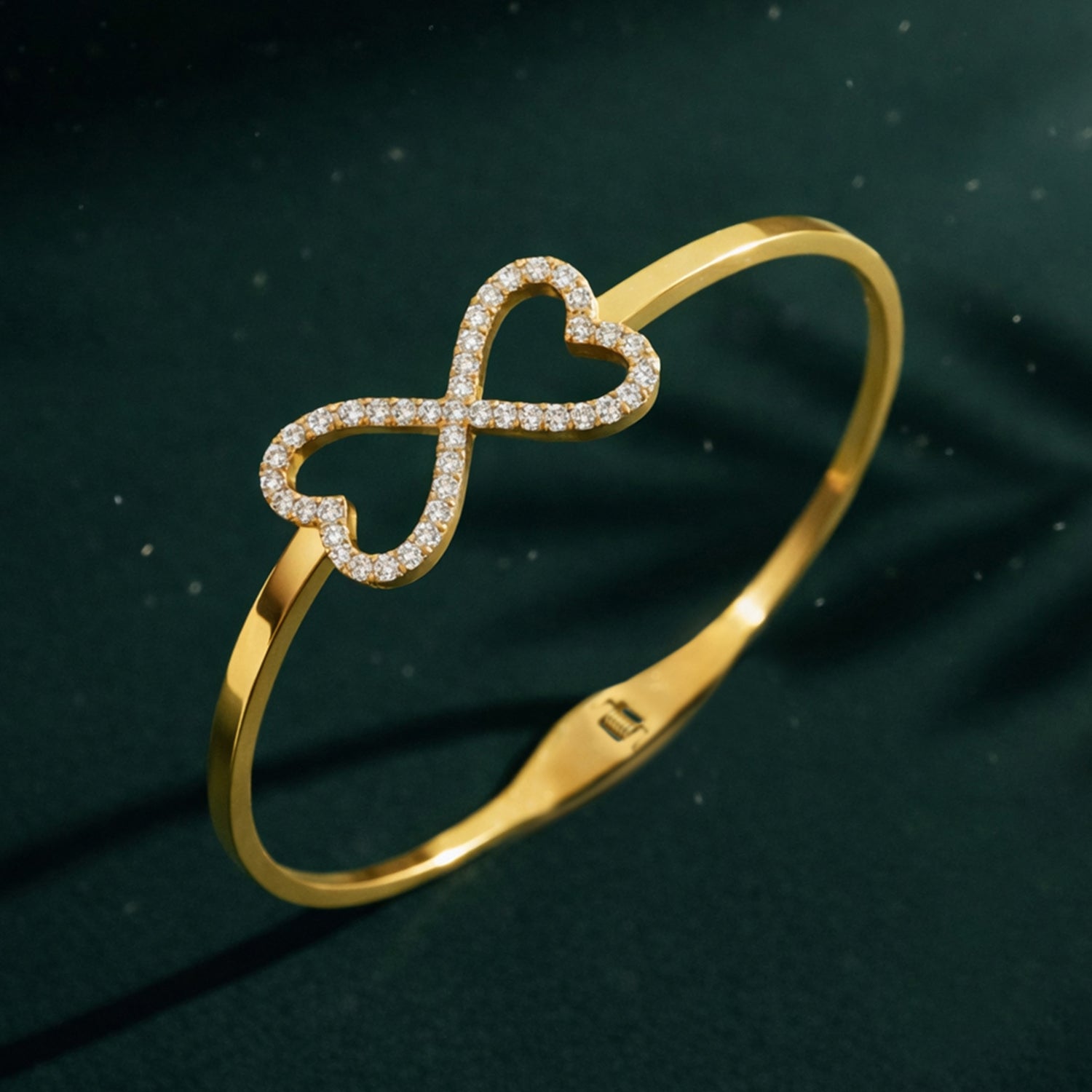 Artklim Gold Plated Crystal Heart Knot Anti-Tarnish Bangle Bracelet