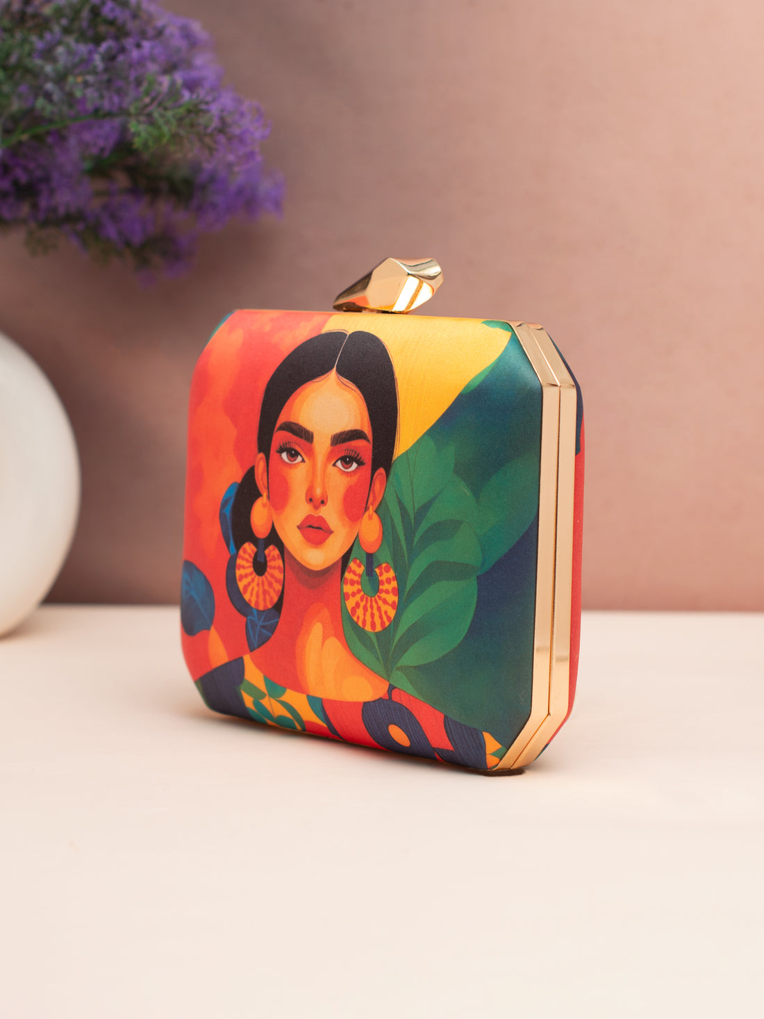 Multipattern Women Portrait Printed Clutch