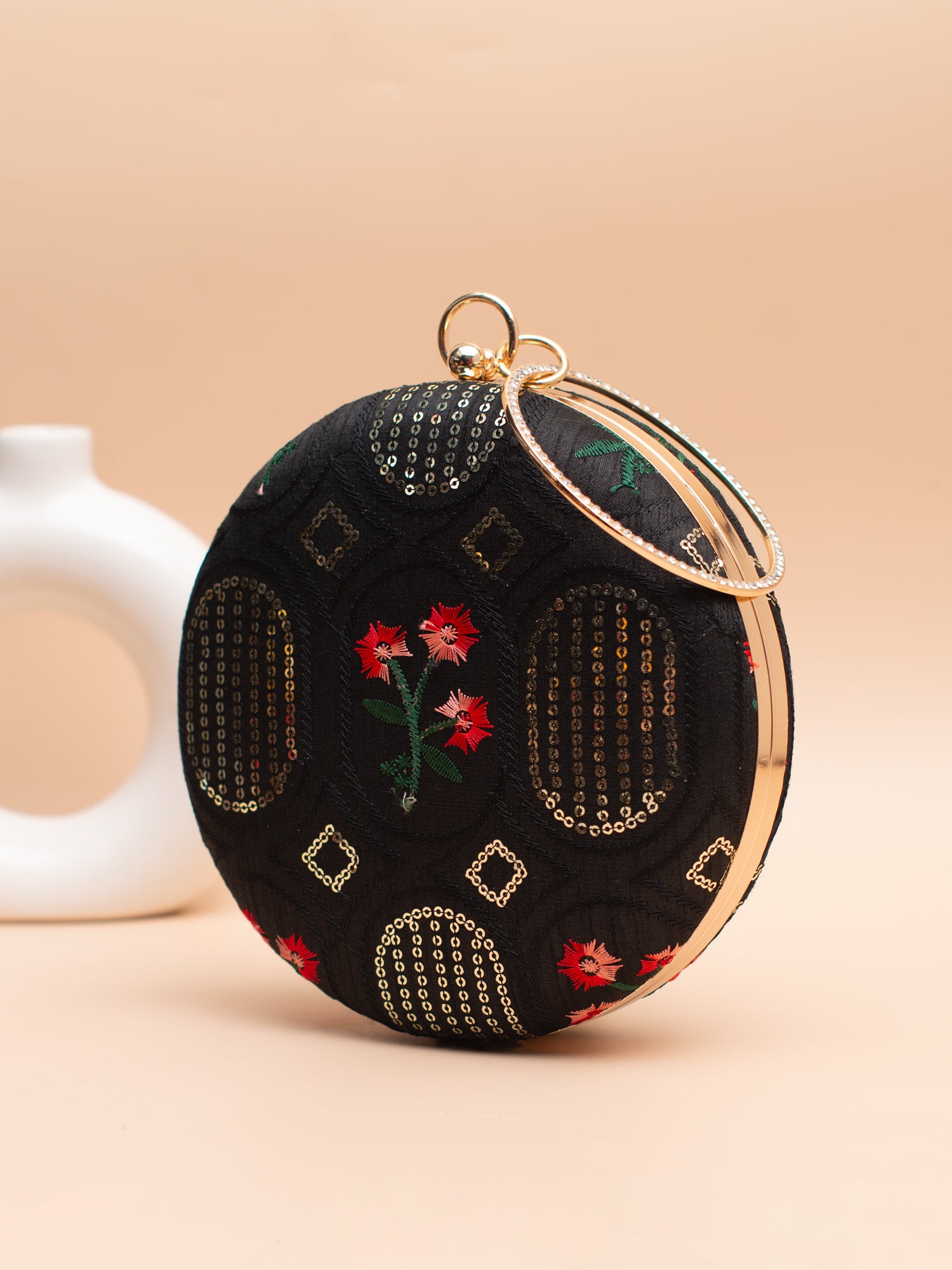 Artklim Black with Red Floral & Sequin Patterns