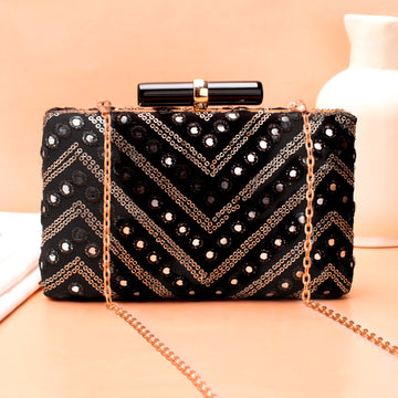 Artklim Black Based Sequins Embroidery Clutch
