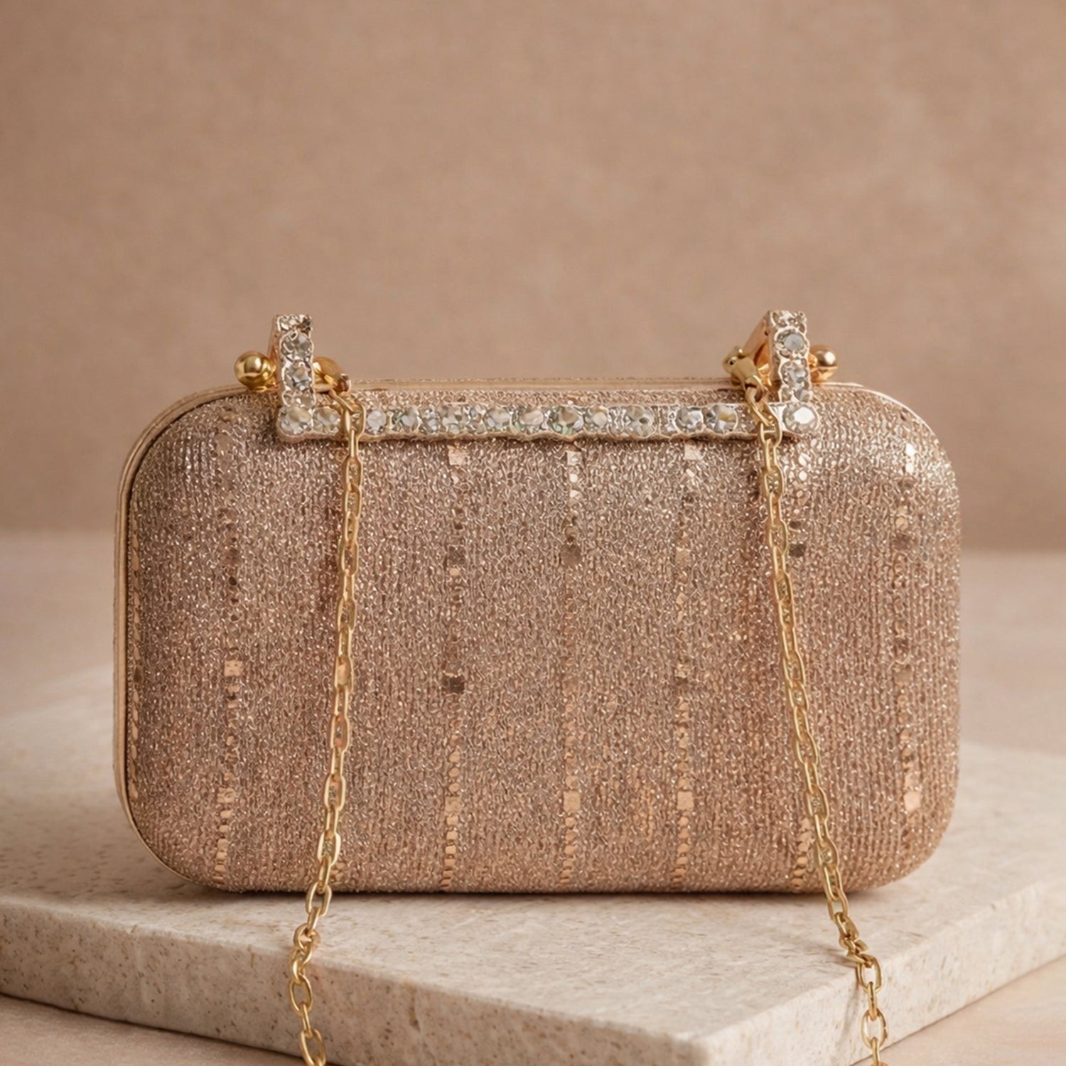 Artklim Champagne Glimmer Embroidery Clutch