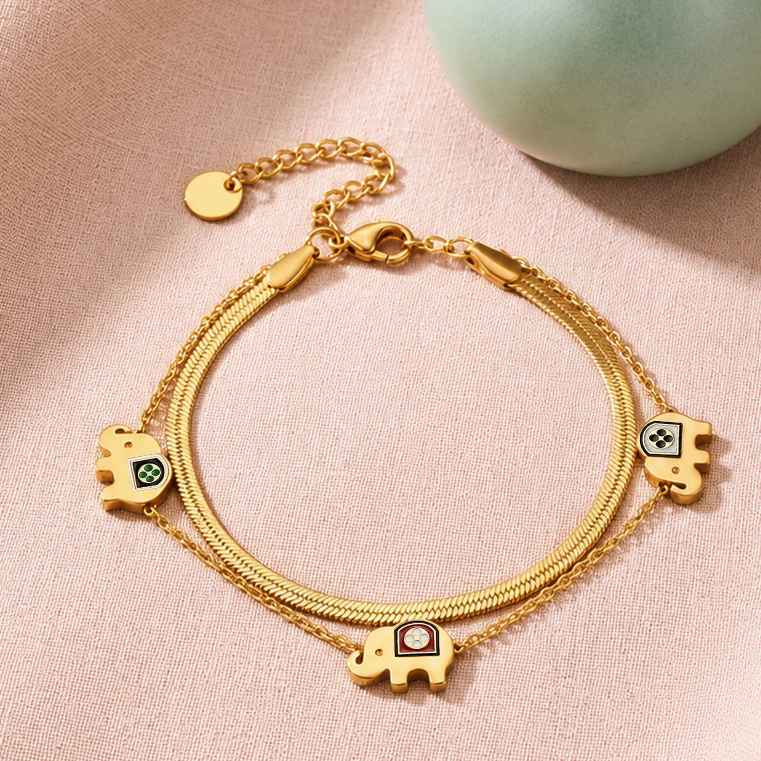 Artklim Triple Row Crystal Chain Gold Bracelet Anti-tarnish